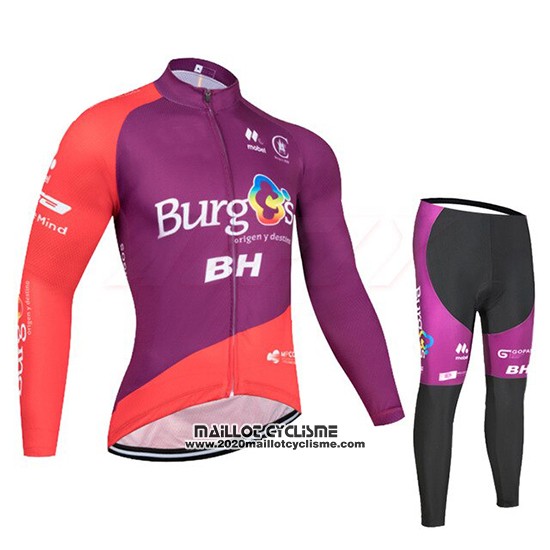 2019 Maillot Ciclismo Burgos BH Violet Rouge Manches Longues et Cuissard